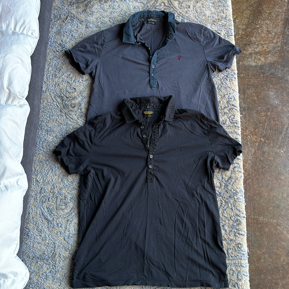 All Saints (2) Polo Shirts Black & Navy Blue Size XL